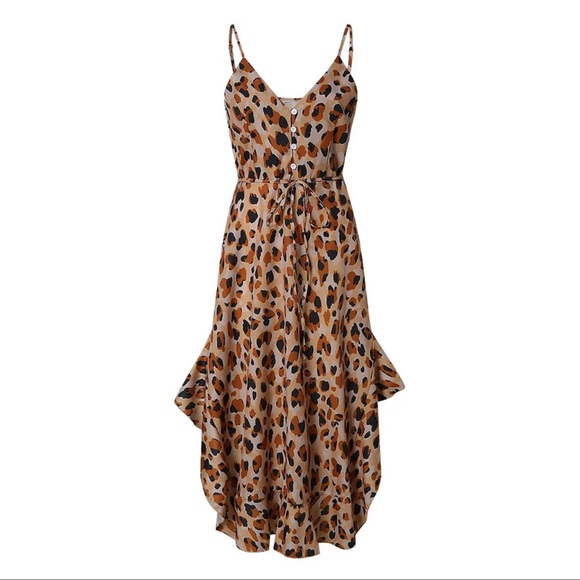 Leopard print boho button up cami midi dress - Picture 5 of 7